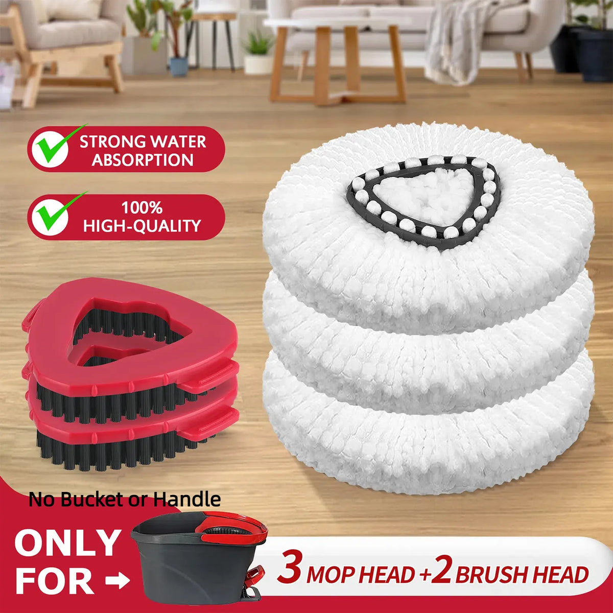 Spin Mop Replacement Kit - Microfiber Heads & Scrub Brushes For Deep Floor Cleaning