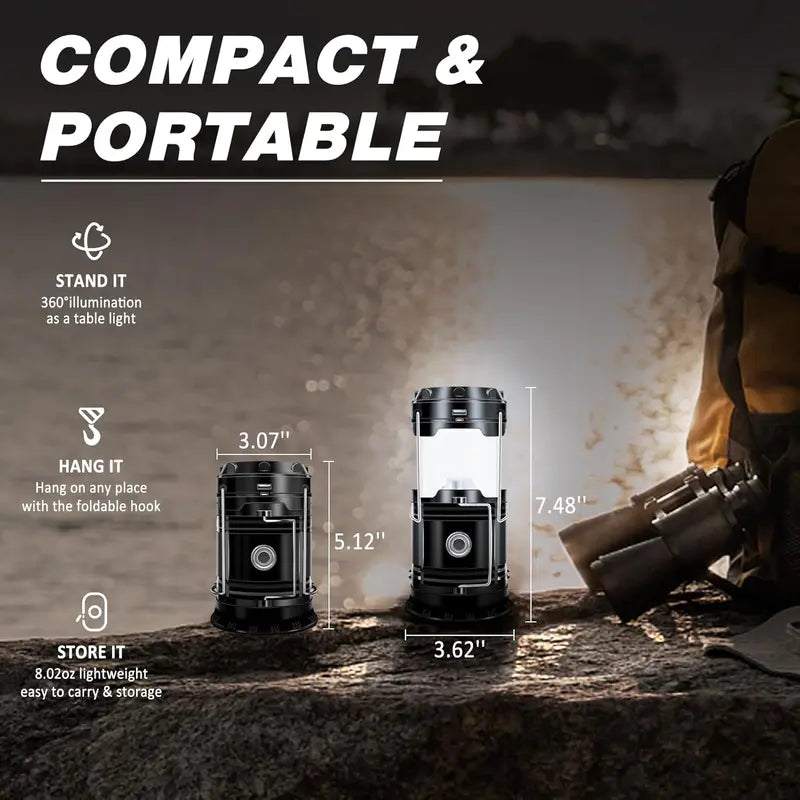 Solar Rechargeable Collapsible Camping Lantern & Emergency Power Bank