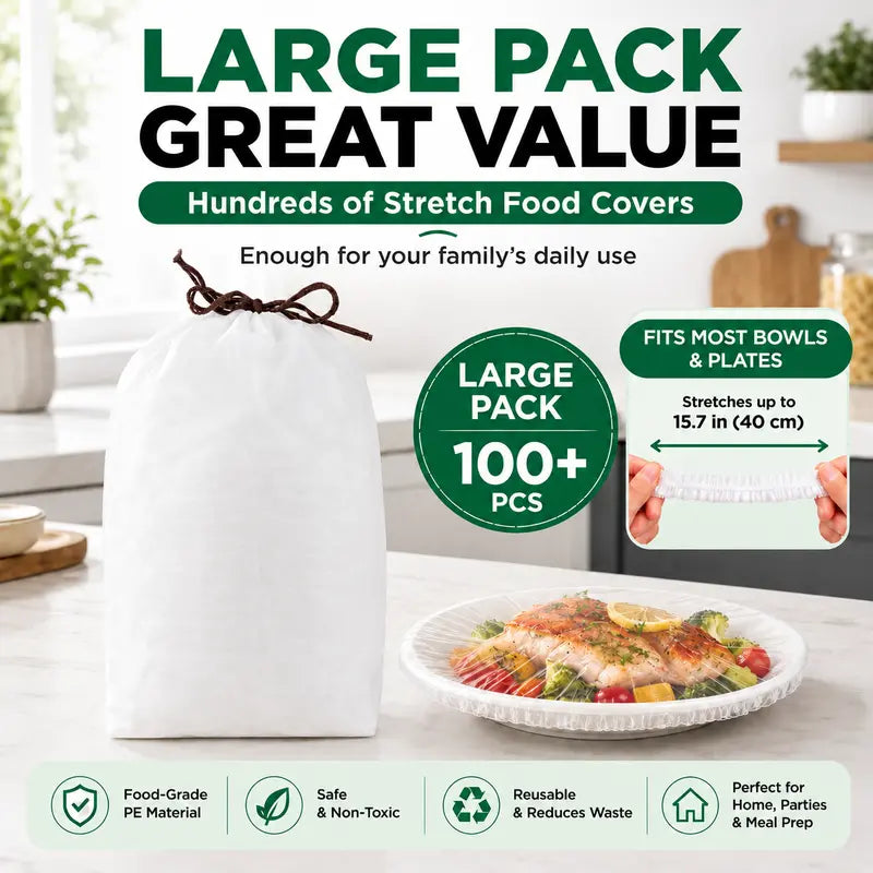 100 PCS Reusable Elastic Stretch Food Covers - Instant Airtight Seal for Bowls, Plates & Daily Meal Prep