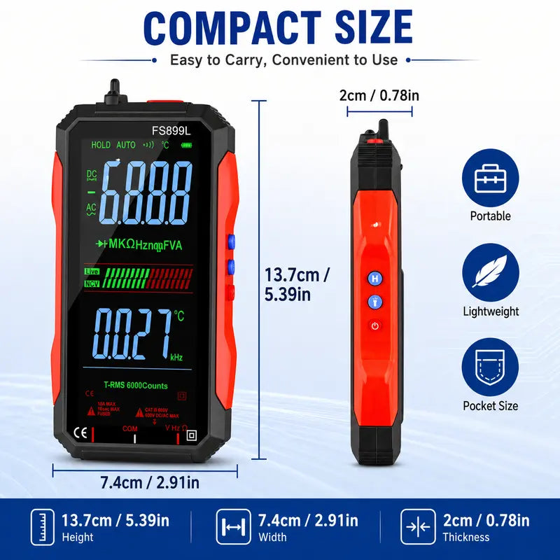 Smart Auto-Ranging Digital Multimeter with Large Color Screen & USB Charging