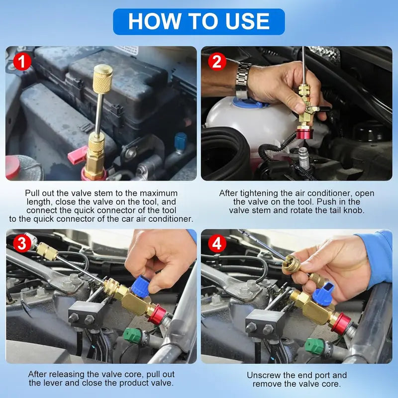 AC Valve Core Remover Tool Set - Swap Cores Fast Without Refrigerant Loss