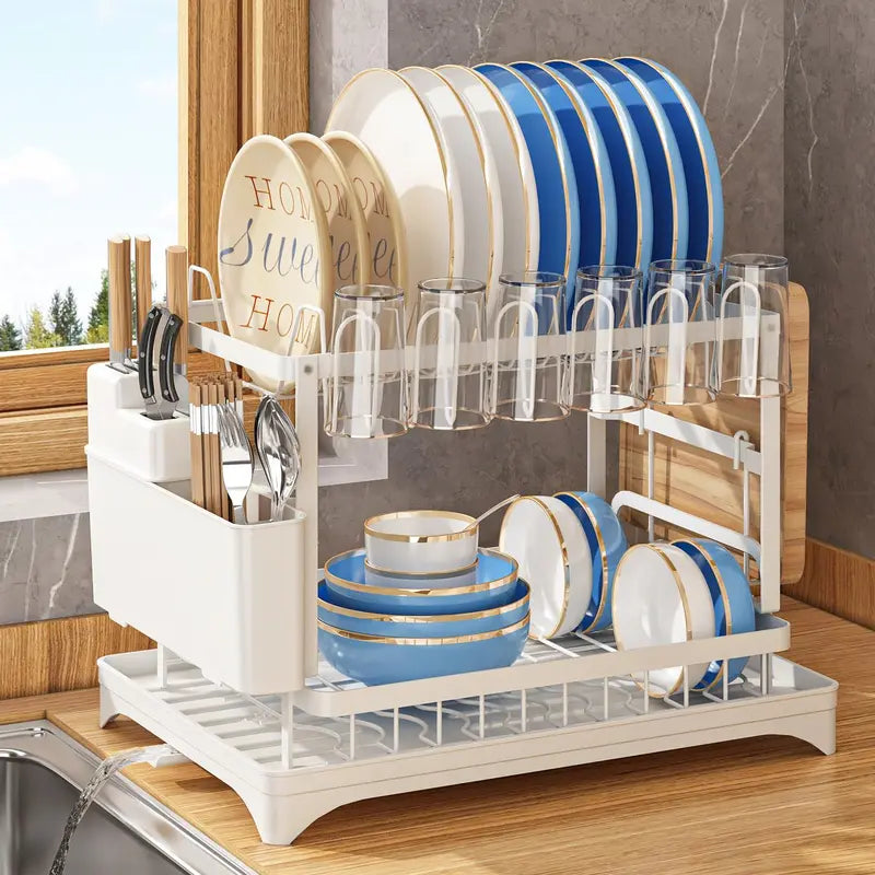 Clear the Counter: The Ultimate 2-Tier Smart-Draining Dish Rack