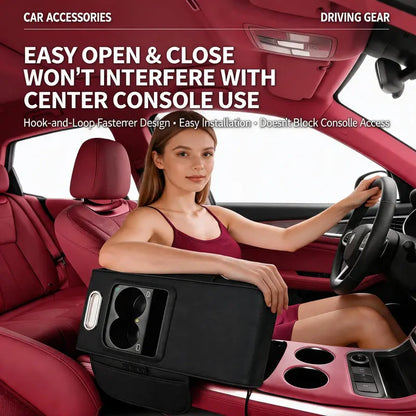 Luxury Nappa Leather Car Center Console Cushion with Dual Cup Holders & Storage - 2 Pack per Set