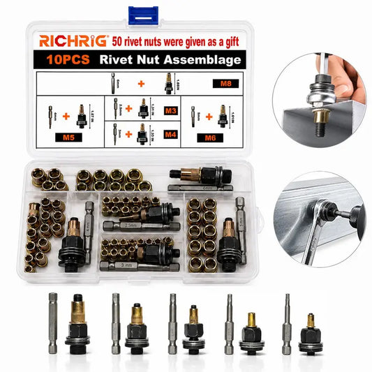 Fast Drill-Powered Rivet Nut Tool Kit for M3-M8 Threaded Inserts