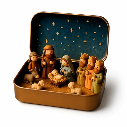 Pocket-Sized Mini Christmas Nativity Set in Travel Tin Box