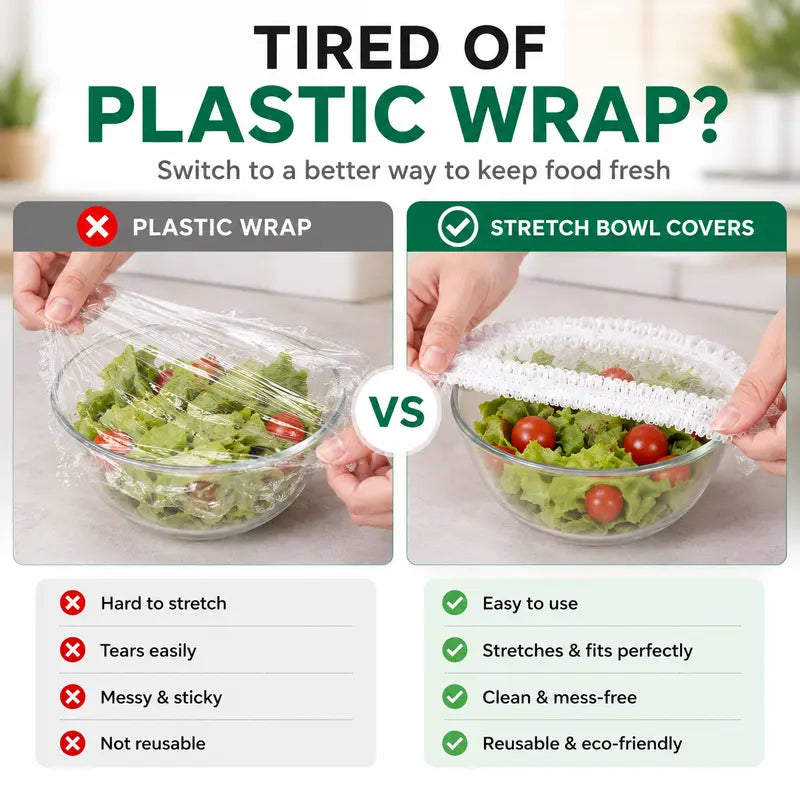 100 PCS Reusable Elastic Stretch Food Covers - Instant Airtight Seal for Bowls, Plates & Daily Meal Prep