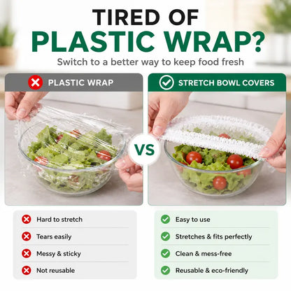 100 PCS Reusable Elastic Stretch Food Covers - Instant Airtight Seal for Bowls, Plates & Daily Meal Prep