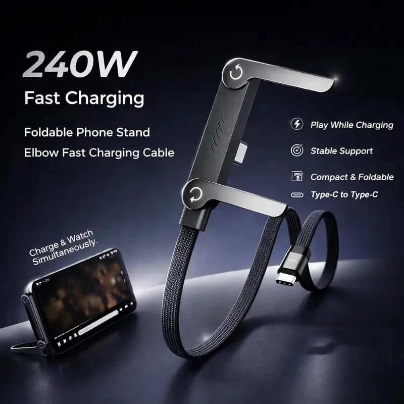 240W Fast Charging Cable with Built-in Invisible Phone Stand