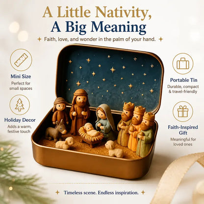Pocket-Sized Mini Christmas Nativity Set in Travel Tin Box