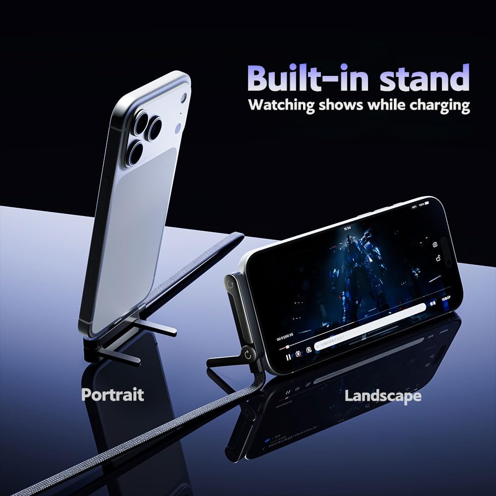 240W Fast Charging Cable with Built-in Invisible Phone Stand