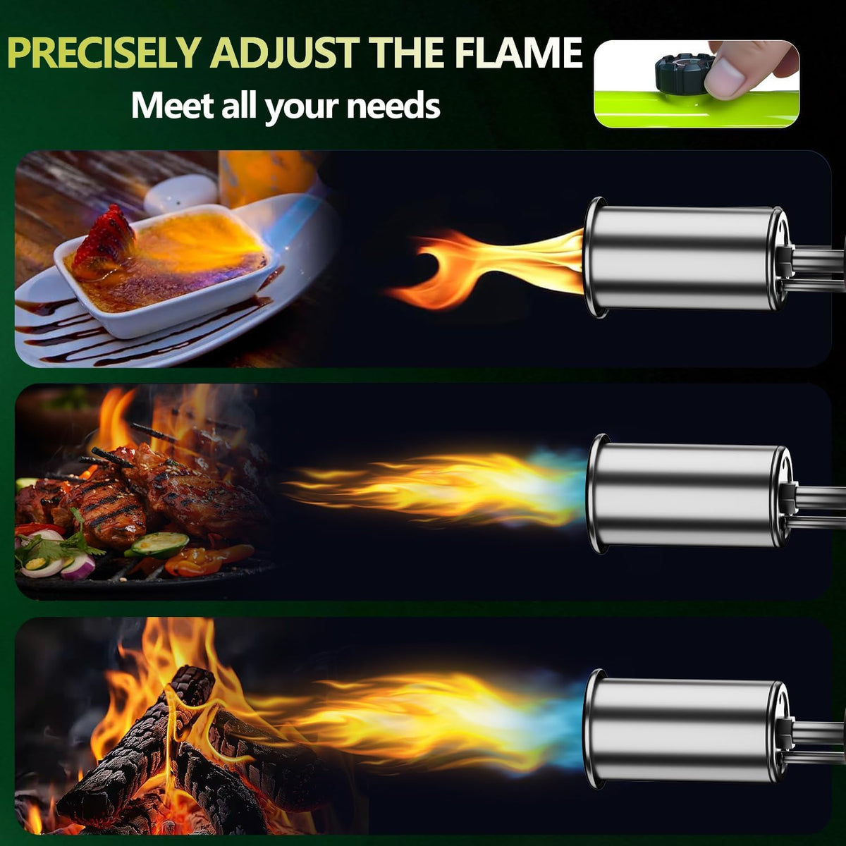 One-Touch Adjustable Flame Torch for Charcoal, Campfires, BBQ & Outdoor Cooking