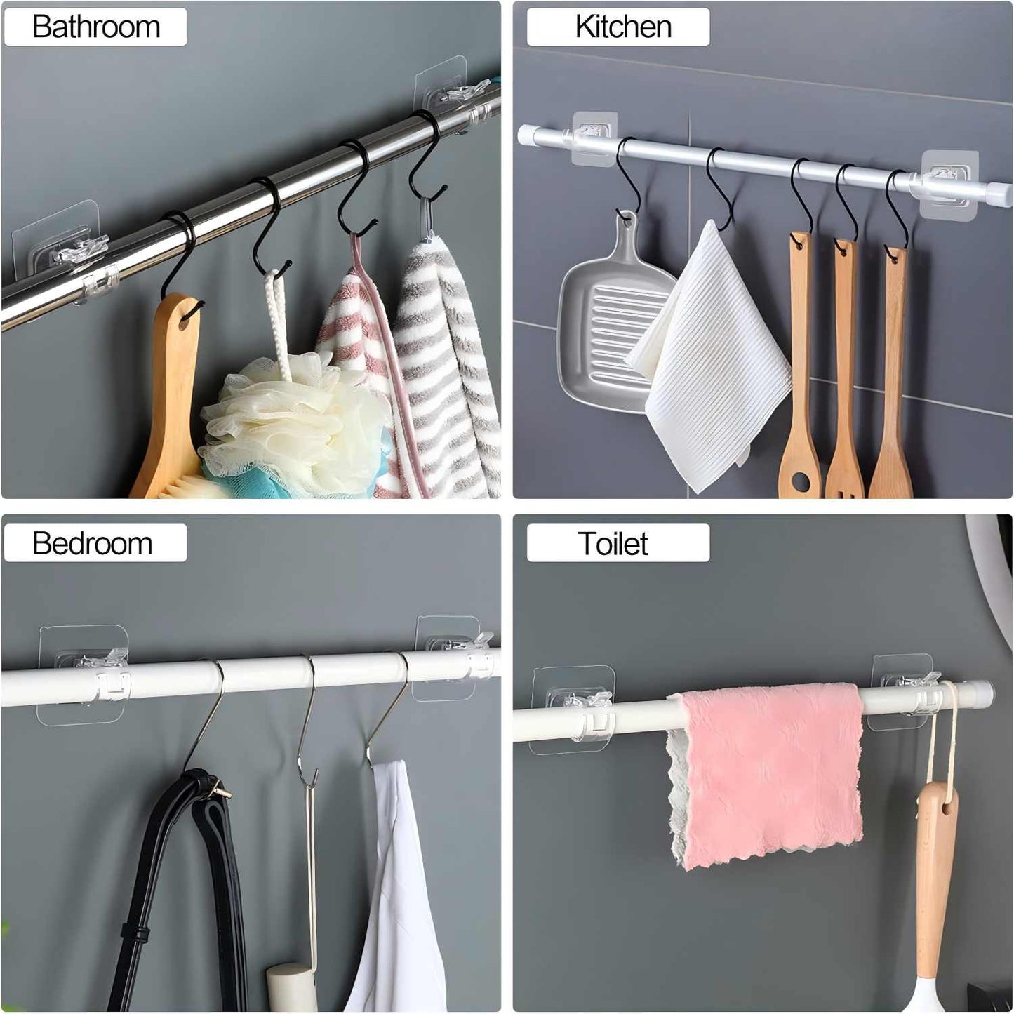 No-Drill Curtain Rod Brackets - Clear Adhesive Design For Easy Hanging
