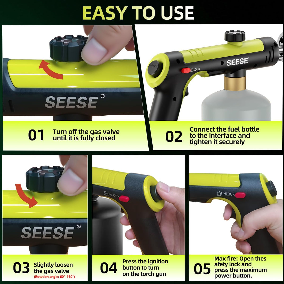 One-Touch Adjustable Flame Torch for Charcoal, Campfires, BBQ & Outdoor Cooking