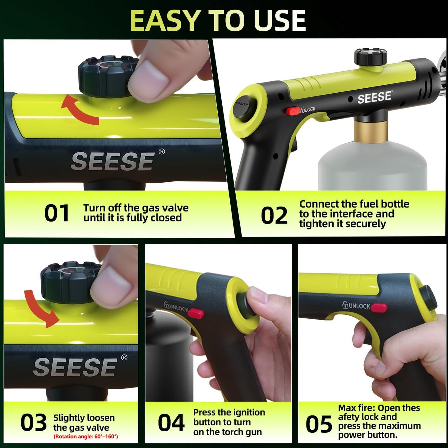 High-Intensity Utility Torch with One-Touch Max Flame & Safety Lock