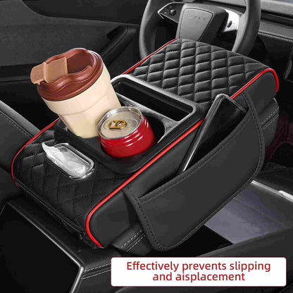 Luxury Nappa Leather Car Center Console Cushion with Dual Cup Holders & Storage - 2 Pack per Set