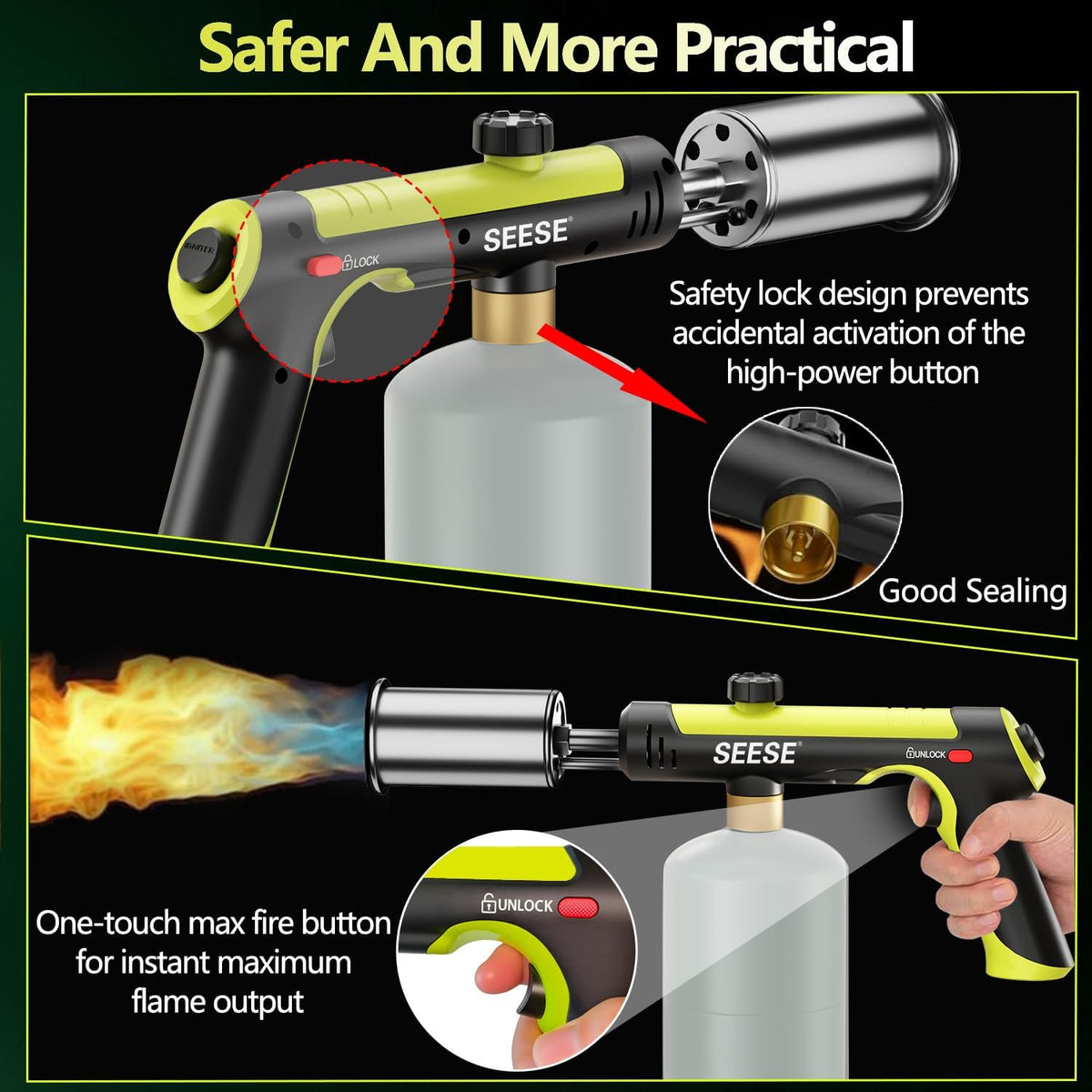 One-Touch Adjustable Flame Torch for Charcoal, Campfires, BBQ & Outdoor Cooking