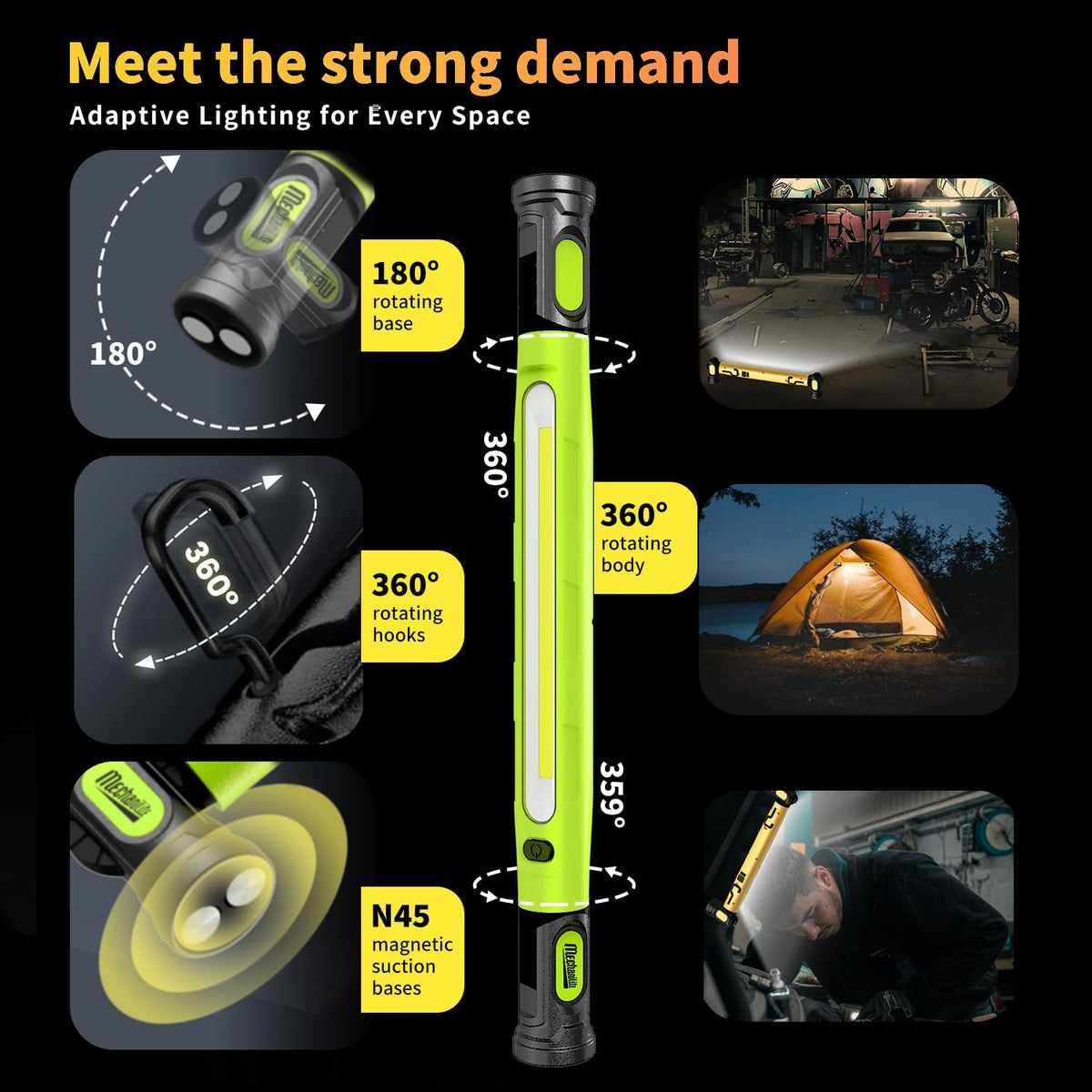 Under Hood Work Light Bar - 3000LM Magnetic Rechargeable Design For Hands-Free Auto Repair