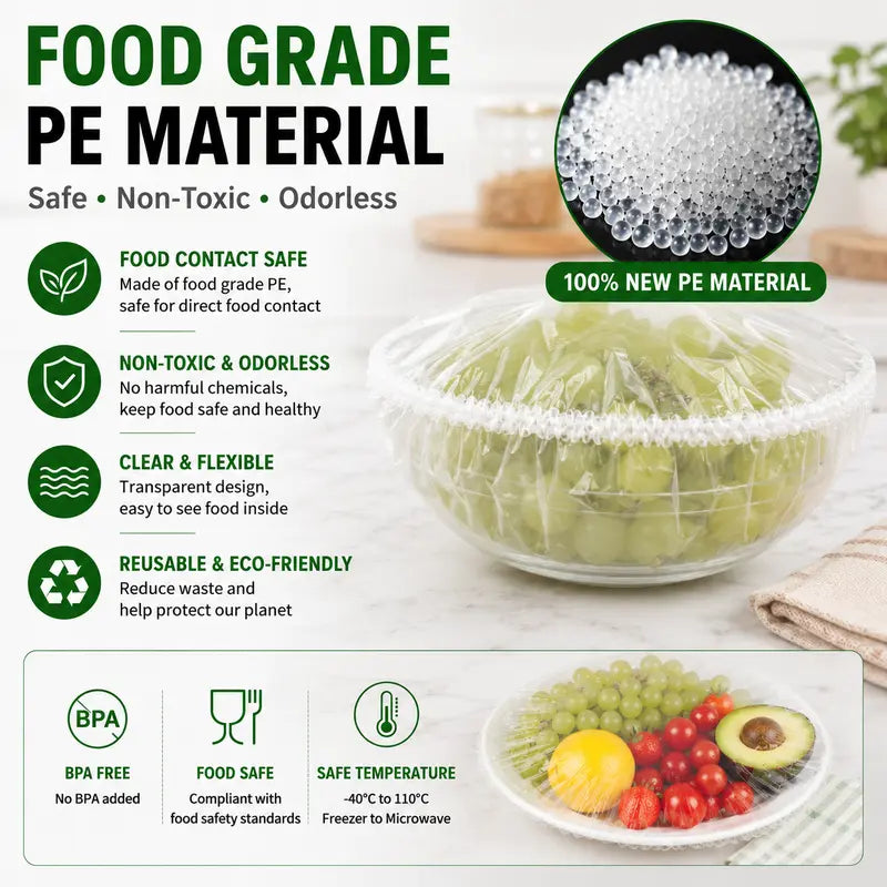 100 PCS Reusable Elastic Stretch Food Covers - Instant Airtight Seal for Bowls, Plates & Daily Meal Prep
