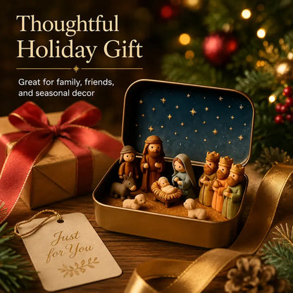 Pocket-Sized Mini Christmas Nativity Set in Travel Tin Box