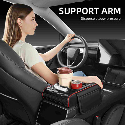 Luxury Nappa Leather Car Center Console Cushion with Dual Cup Holders & Storage - 2 Pack per Set