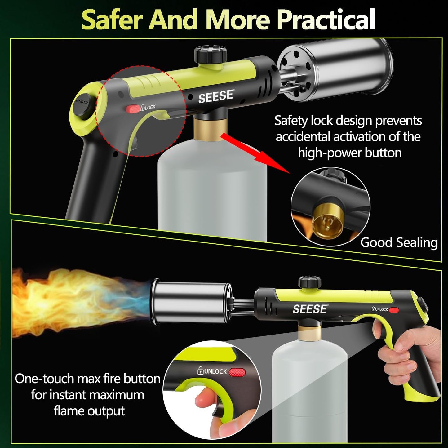 High-Intensity Utility Torch with One-Touch Max Flame & Safety Lock