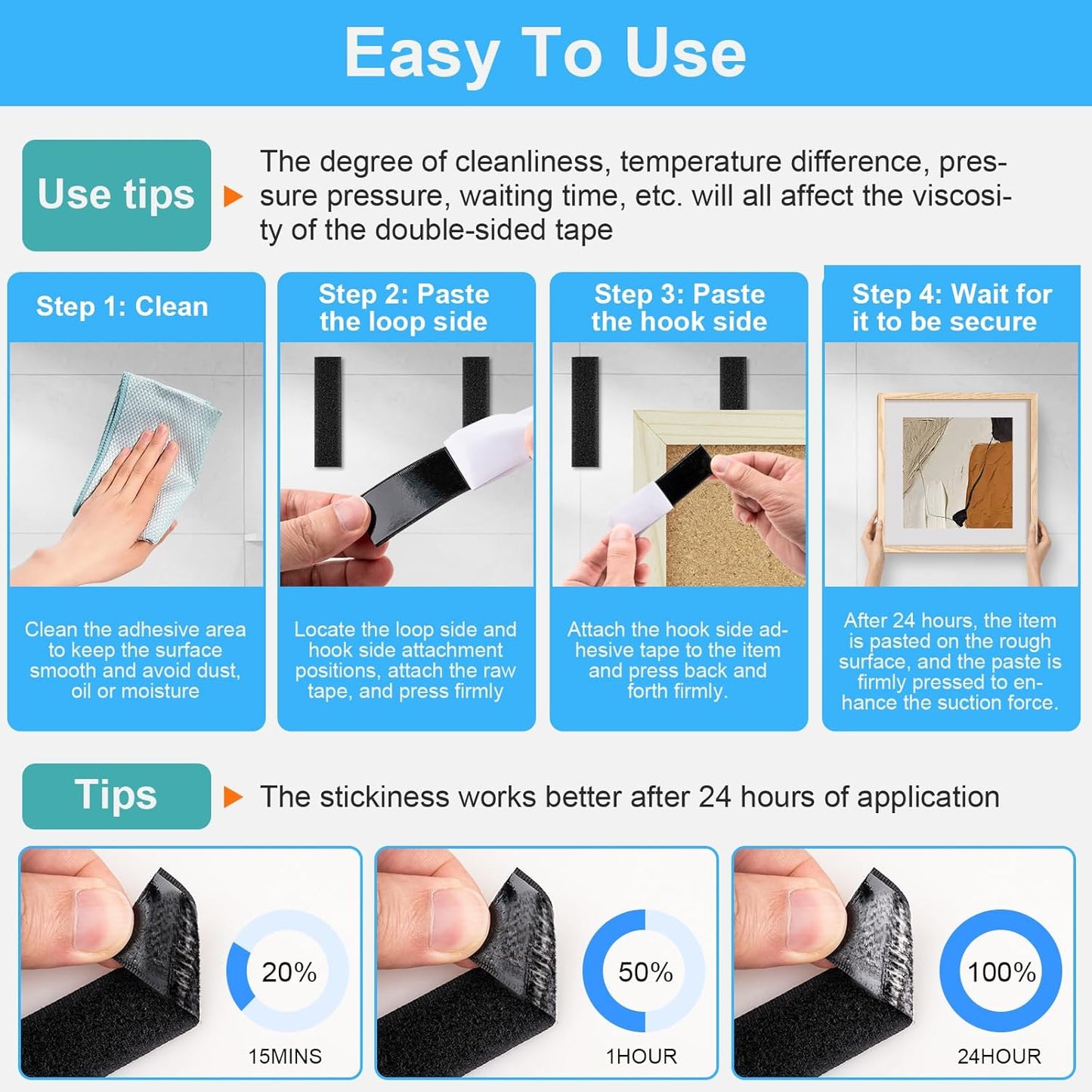 Heavy Duty Hook & Loop Strips - Strong Self-Adhesive Hold For Easy Organization