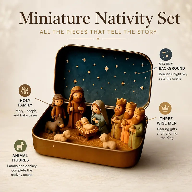 Pocket-Sized Mini Christmas Nativity Set in Travel Tin Box