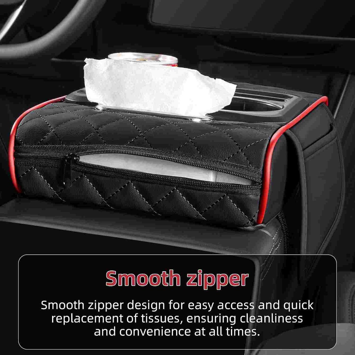Luxury Nappa Leather Car Center Console Cushion with Dual Cup Holders & Storage - 2 Pack per Set