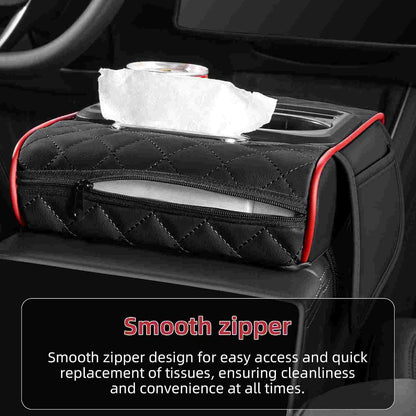 Luxury Nappa Leather Car Center Console Cushion with Dual Cup Holders & Storage - 2 Pack per Set