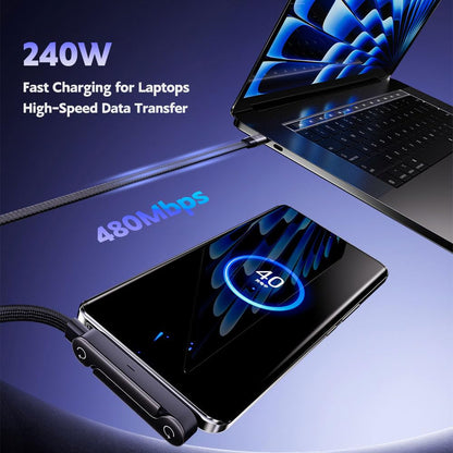 240W Fast Charging Cable with Built-in Invisible Phone Stand