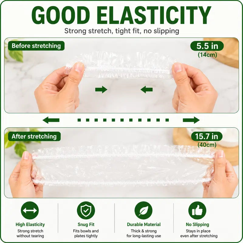 100 PCS Reusable Elastic Stretch Food Covers - Instant Airtight Seal for Bowls, Plates & Daily Meal Prep