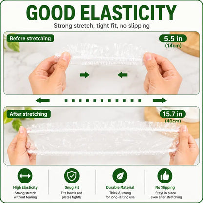 100 PCS Reusable Elastic Stretch Food Covers - Instant Airtight Seal for Bowls, Plates & Daily Meal Prep