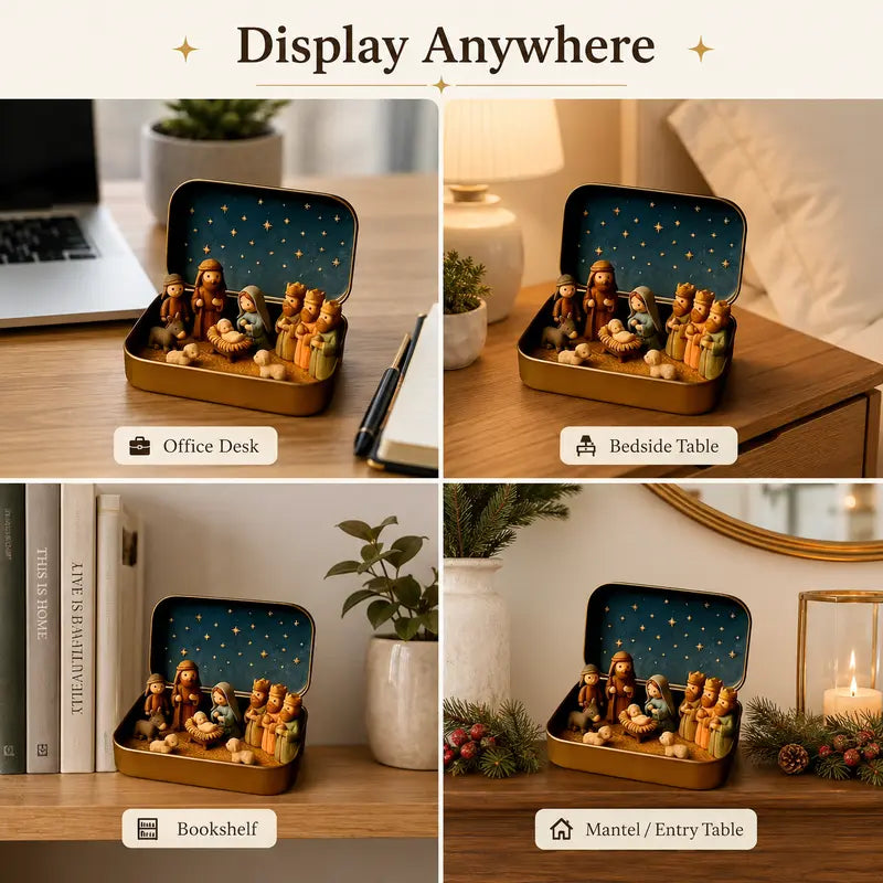 Pocket-Sized Mini Christmas Nativity Set in Travel Tin Box