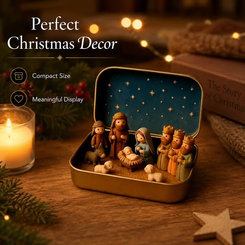 Pocket-Sized Mini Christmas Nativity Set in Travel Tin Box
