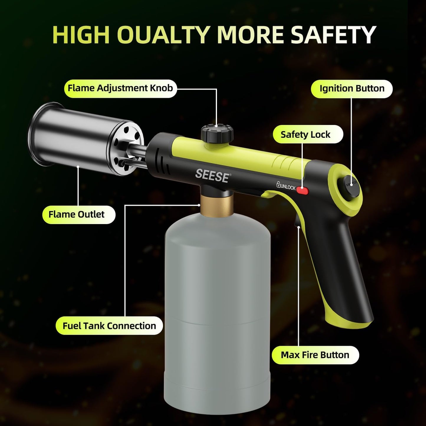 High-Intensity Utility Torch with One-Touch Max Flame & Safety Lock