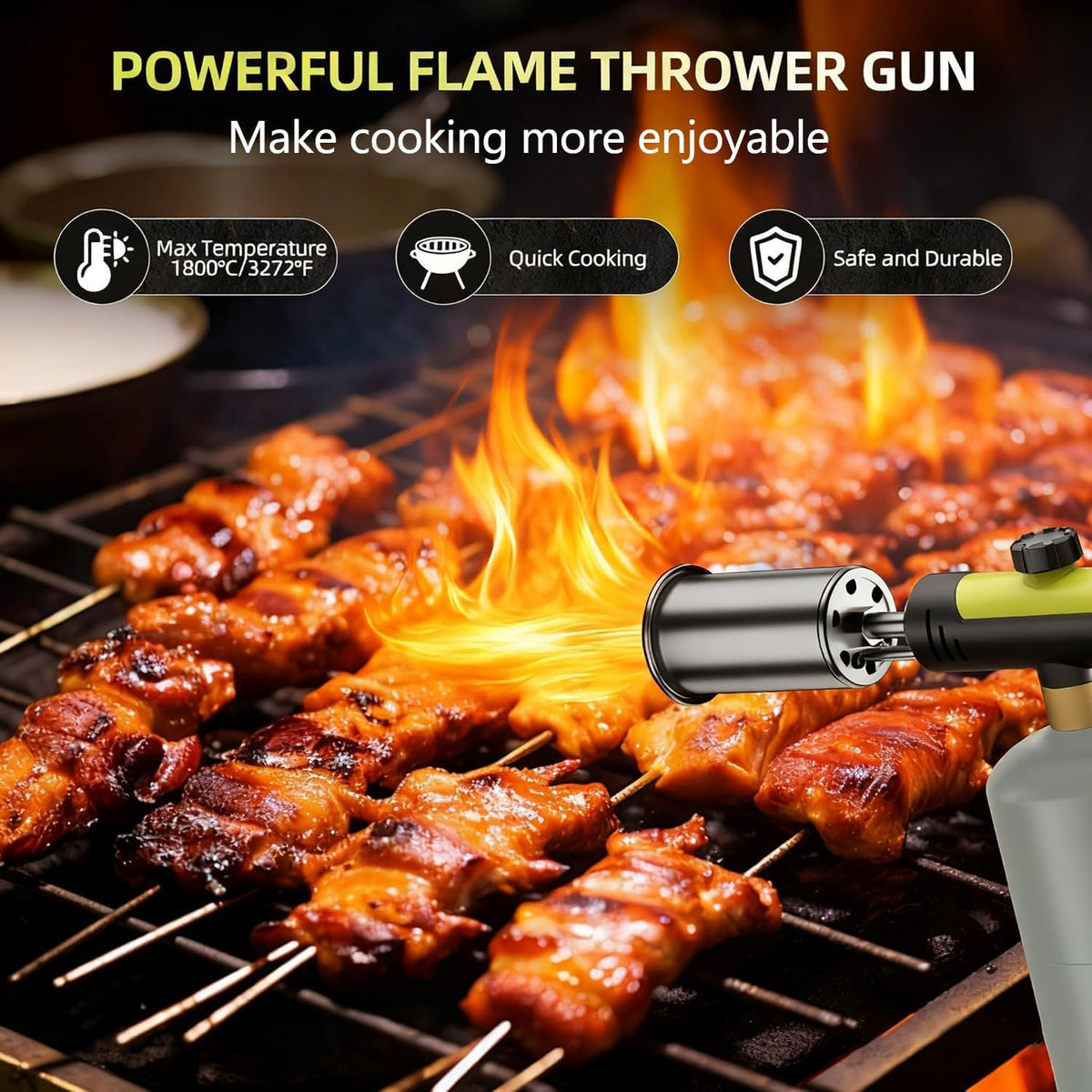 One-Touch Adjustable Flame Torch for Charcoal, Campfires, BBQ & Outdoor Cooking