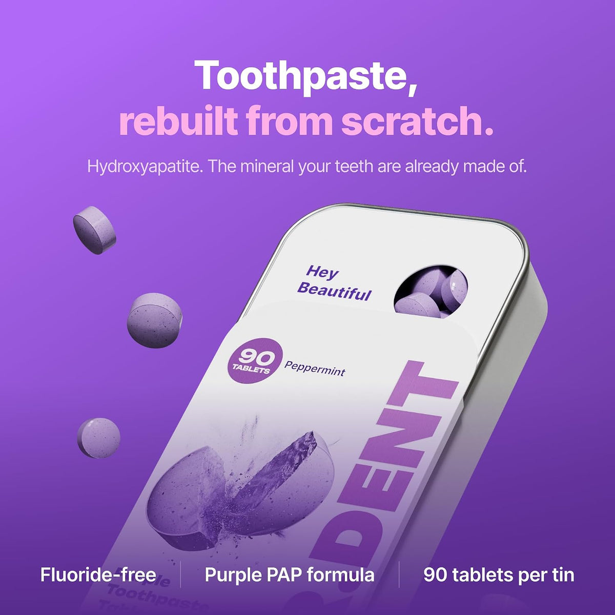 DR.DENT Purple Toothpaste Tablets with 10% Hydroxyapatite & PAP | Fluoride-Free, SLS-Free, Vegan