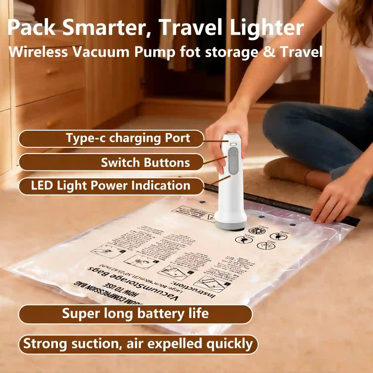 Cordless Vacuum Pump & Reusable Storage Bags Set
