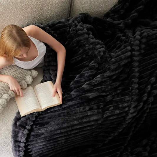 Luxury Embossed Striped GentleSoft Faux Fur Cozy Blanket