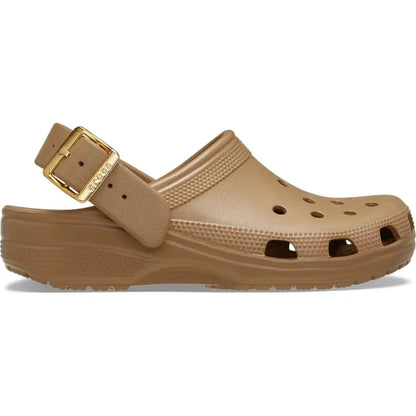 Chic Metallic Buckle Clogs: Lightweight Comfort & Style
