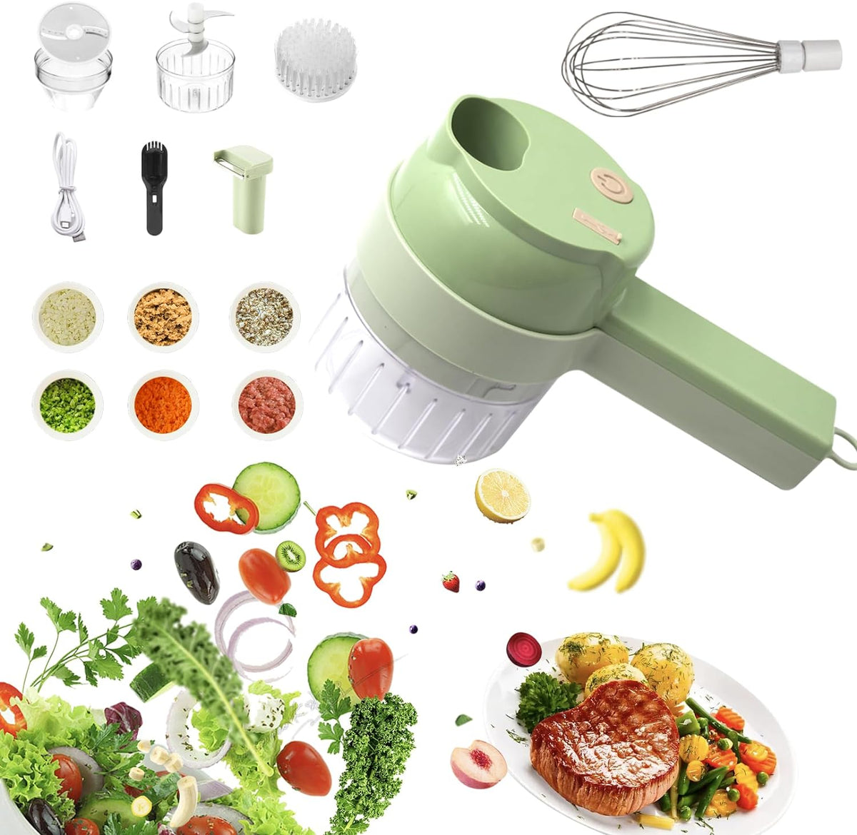 4-in-1 Handheld Electric Vegetable Cutter & Chopper
