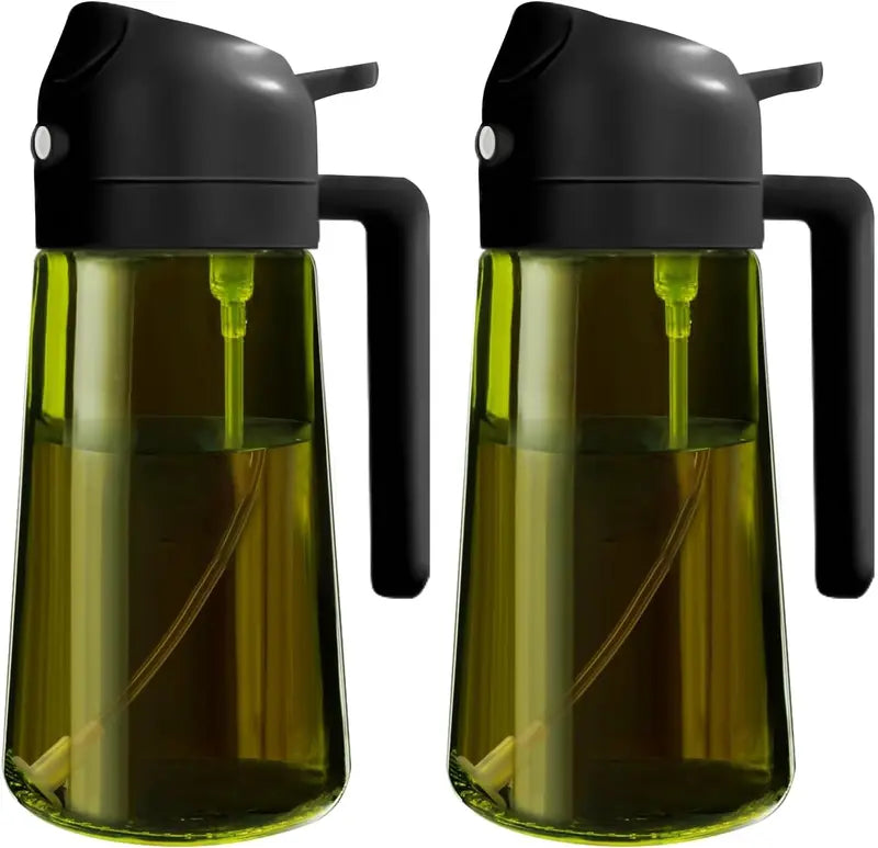 2-in-1 Glass Oil Sprayer & Dispenser Bottle (16oz, Dark Green UV-Protection) | Buy 1 Get 1 Free