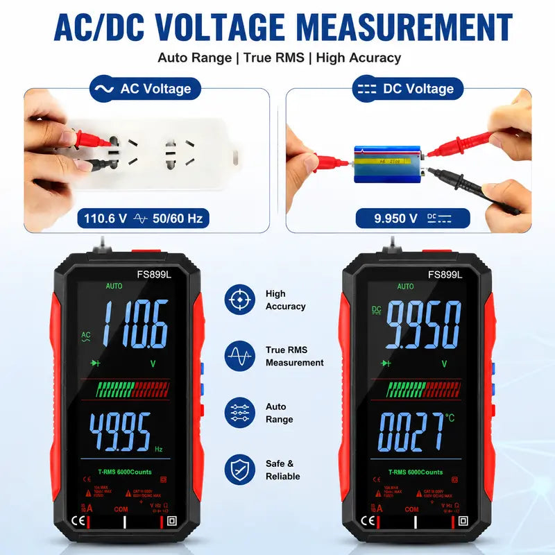 Smart Auto-Ranging Digital Multimeter with Large Color Screen & USB Charging