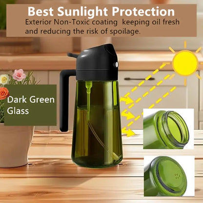2-in-1 Glass Oil Sprayer & Dispenser Bottle (16oz, Dark Green UV-Protection) | Buy 1 Get 1 Free