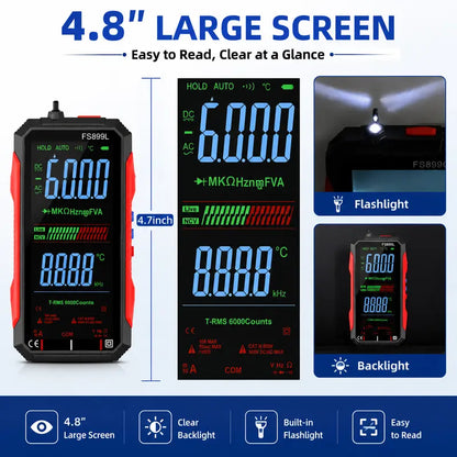 Smart Auto-Ranging Digital Multimeter with Large Color Screen & USB Charging