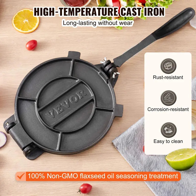 Cast Iron Tortilla Press Maker for Perfect Homemade Flatbreads & Tacos