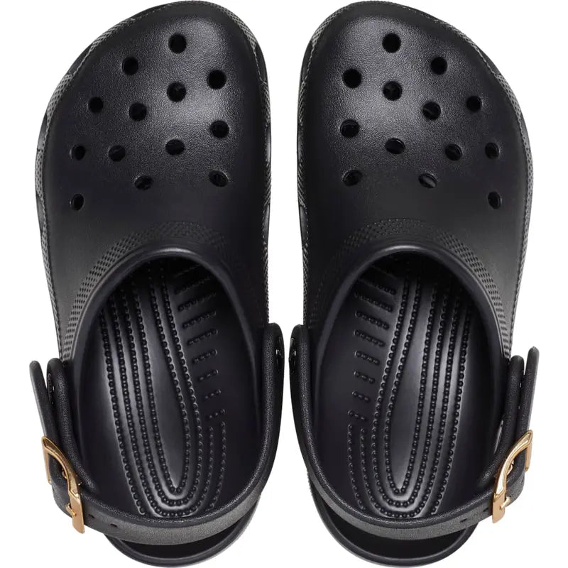 Chic Metallic Buckle Clogs: Lightweight Comfort & Style