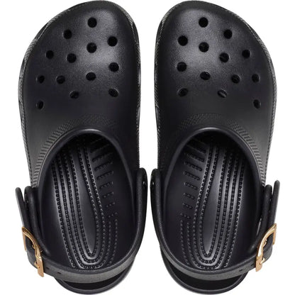 Chic Metallic Buckle Clogs: Lightweight Comfort & Style