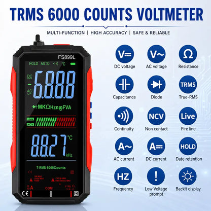 Smart Auto-Ranging Digital Multimeter with Large Color Screen & USB Charging