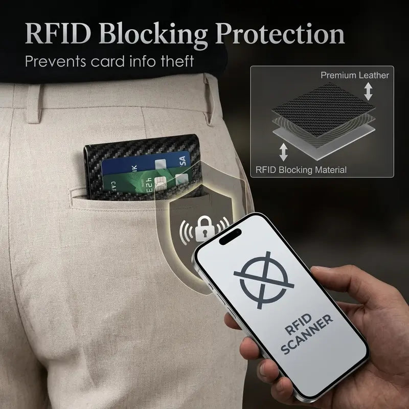 Minimalist Carbon Fiber RFID Pop-Up Wallet